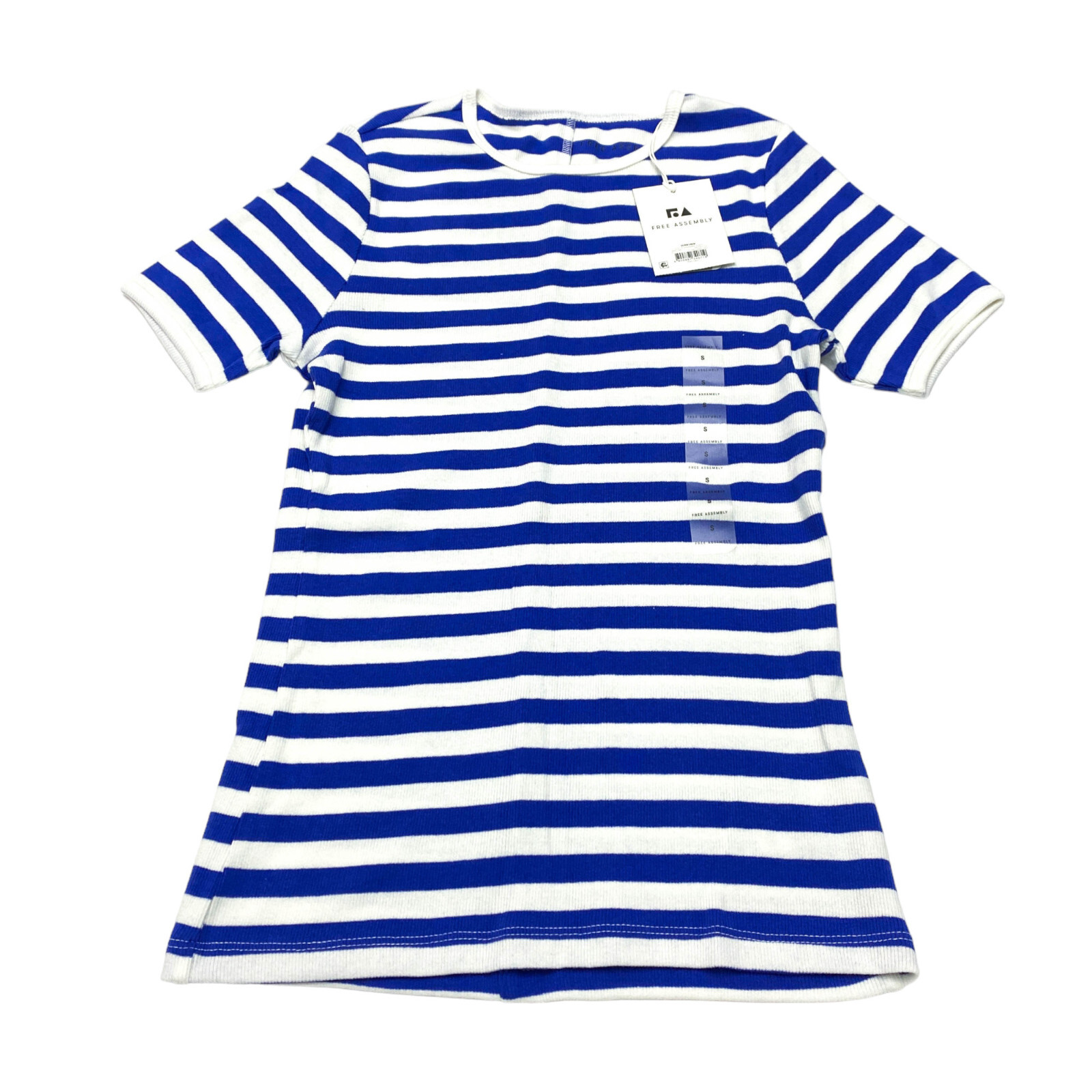 Free Assembly Womens Size S Short Sleeve Rib Crew Top Deep Ultramarine Stripe