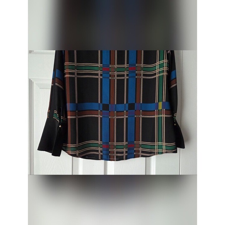The Limited Black Plaid Split-Neck Blouse Size S
