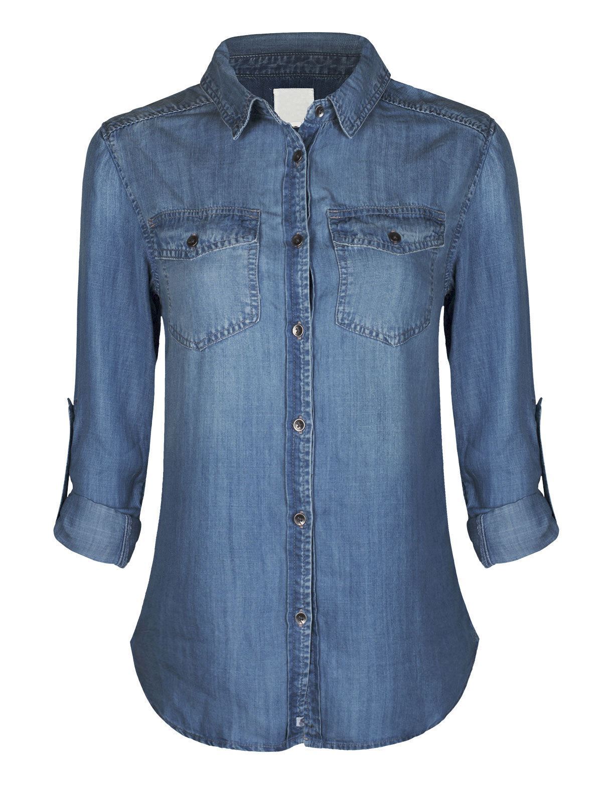 MixMatchy Classic Long/Roll Up Sleeve Button Down Denim Chambray Shirt