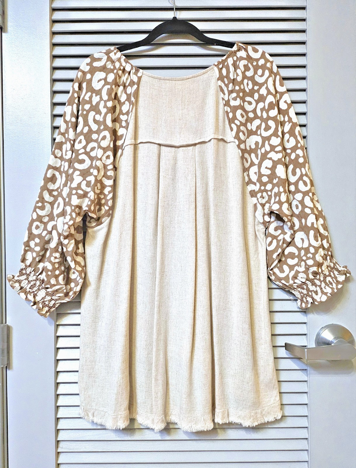 3/4 oat leopard print slev hi-low fringe detail hem top XL