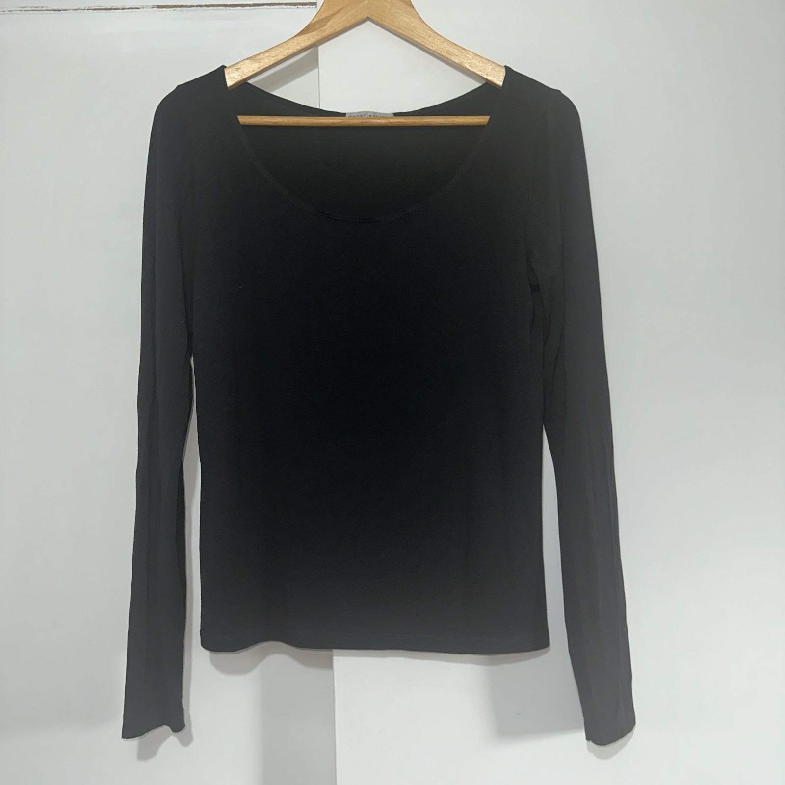 Sarah Pacini Black Solid Scoop Neck Long Sleeve Fitted Top Size Large