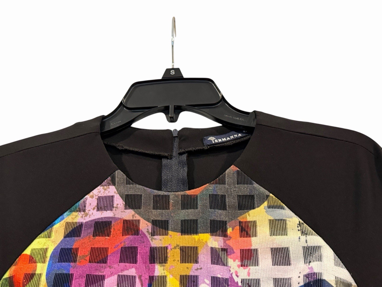 Ermanna Black Top W/ Multicolor Geometric Panel Women’s Size 42 Art To Wear