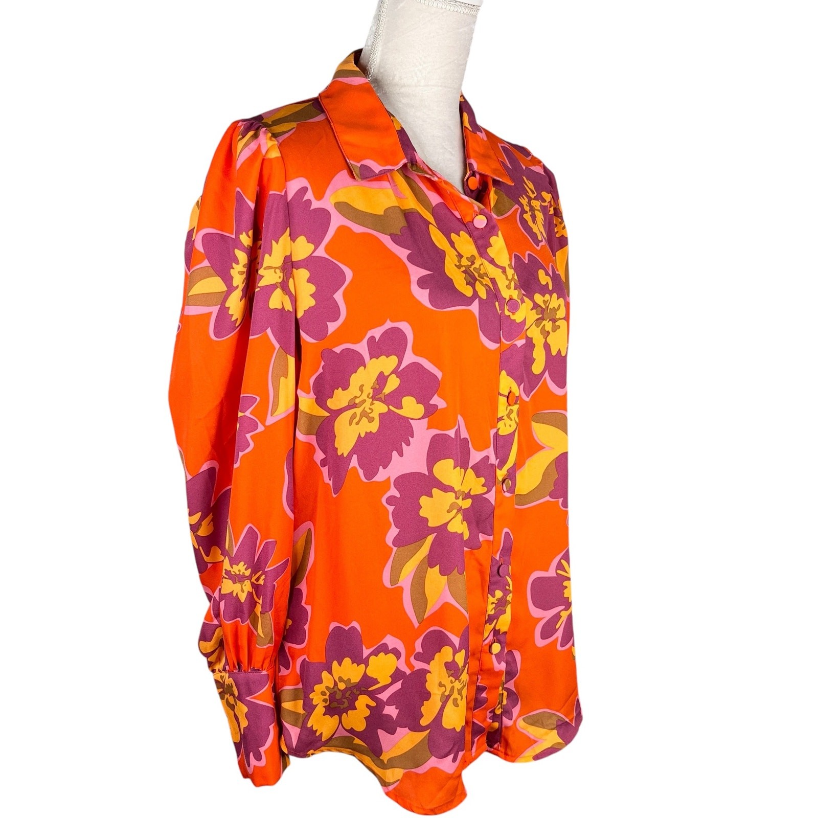 BTFBM Retro Button Down Large Shirt Top Bright Colors Lapel V Neck
