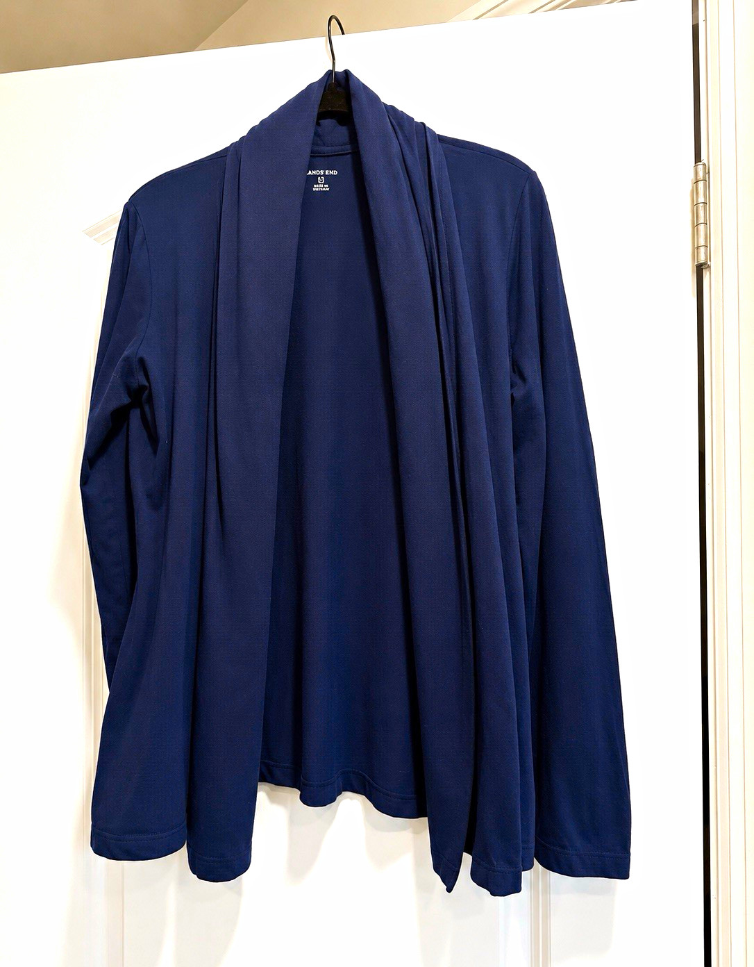 Lands’ End Womens Navy Open Front Shawl Collar Lightweight Cotton Knit M