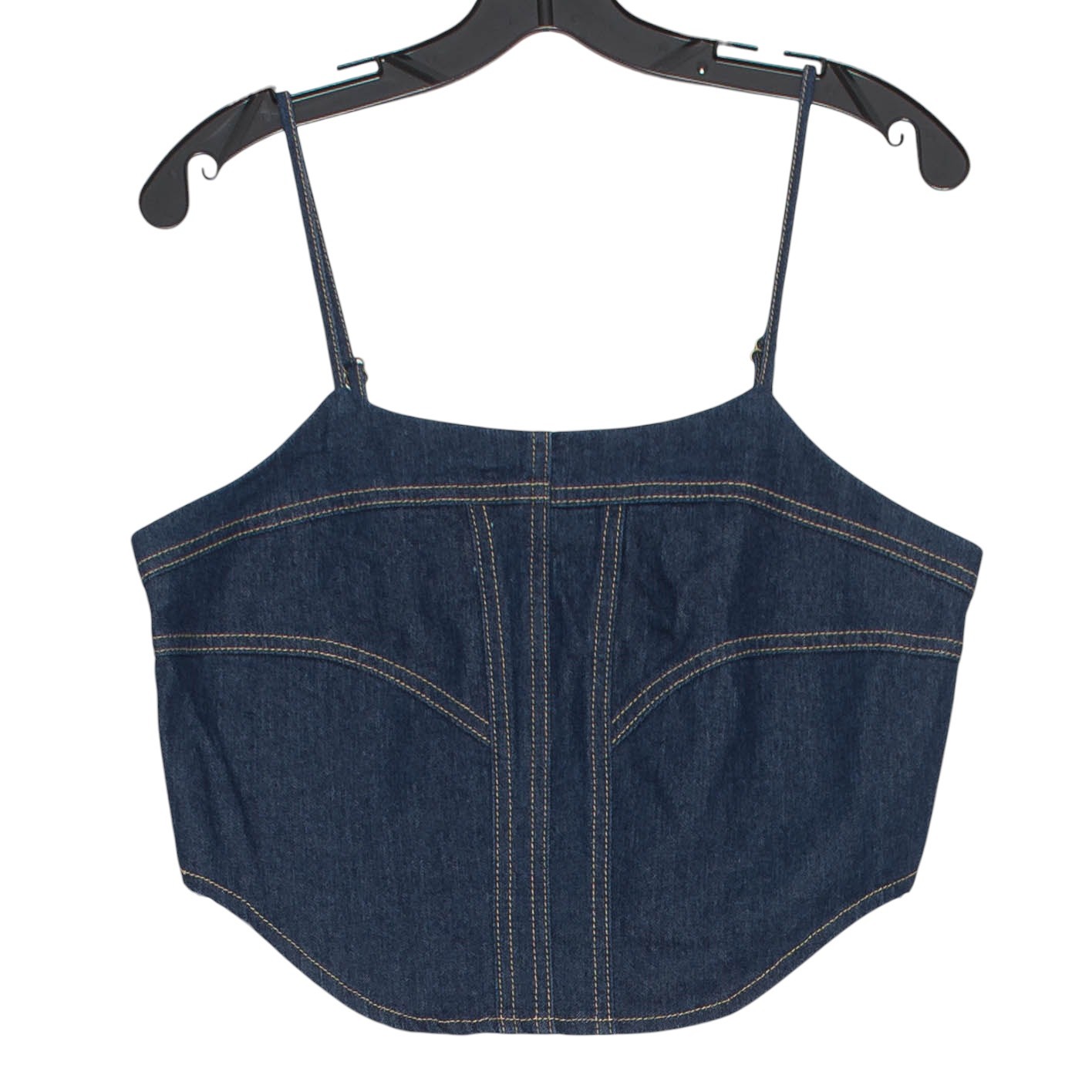 NWT Sincerely Jules Crop Top Denim Minimalist Retro Boho Cowgirl Blue Size Large
