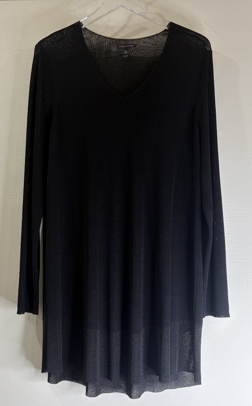 Eileen Fisher Women’s Sz XL Nylon Sheer Shimmer Pullover Tunic Top Black