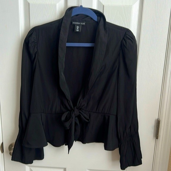 Sincerely Jules Tie Front Peplum Top Blouse Long Sleeve Black Size Large