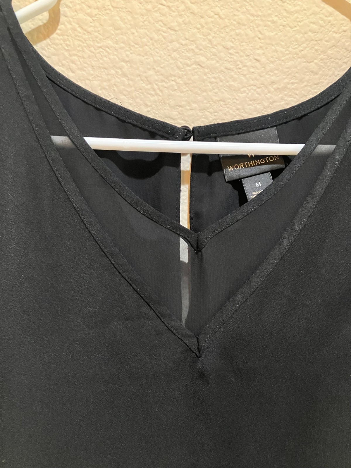 Worthington Black Sheer Overlay Tunic Top Layered Sleeveless Hi Low Flowy Size M