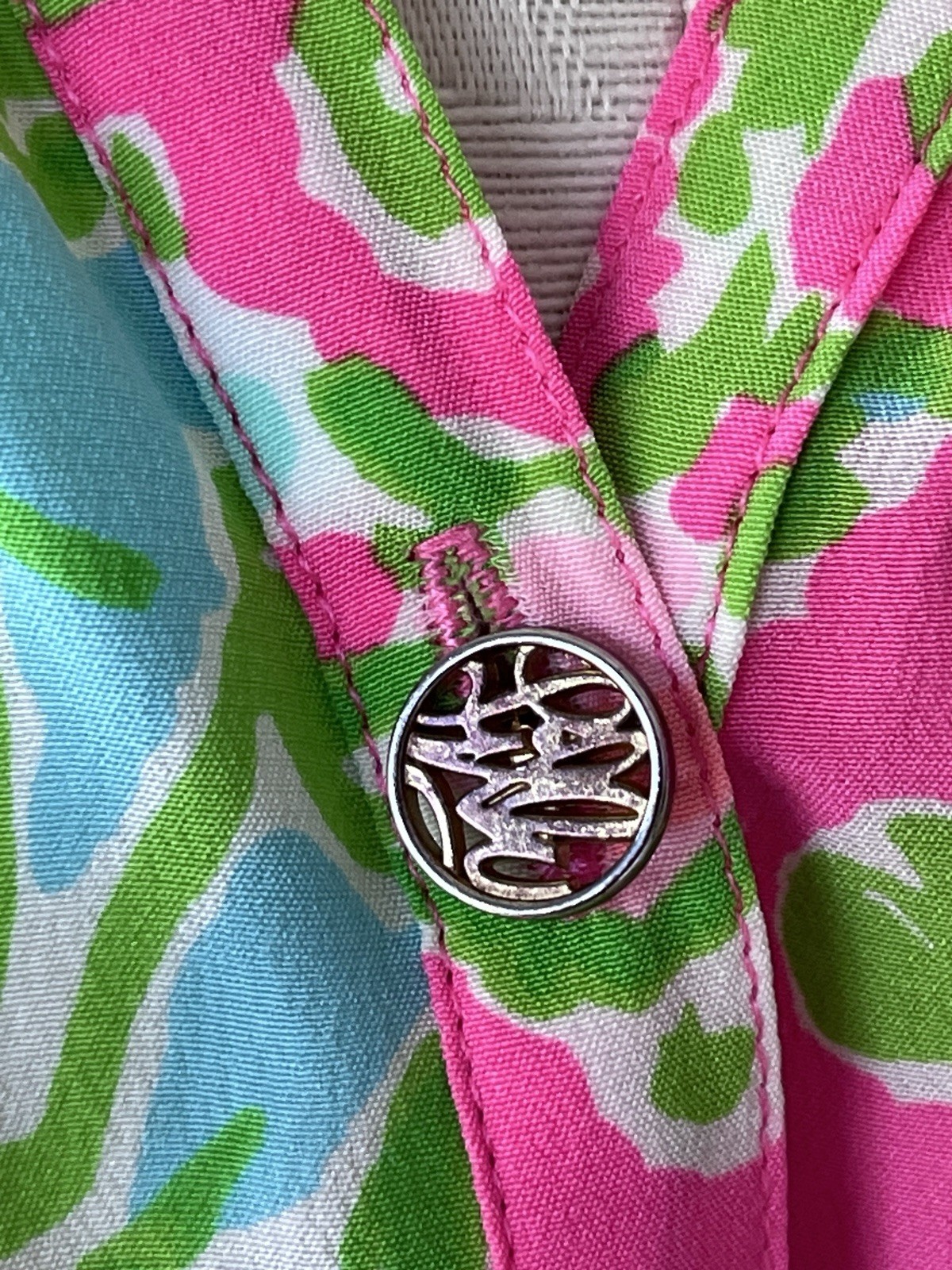 Lilly Pulitzer Elsa Southern Charm Pink Blue Green Floral Silk Pull Over Top XS