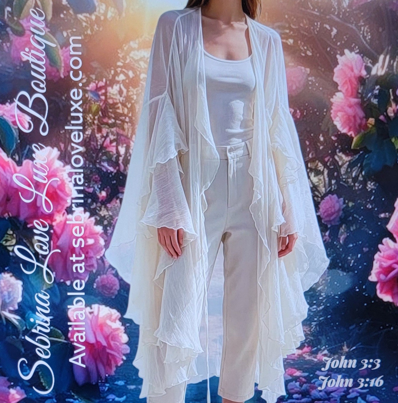 Romantic Flirty Boho Festival Flowy Chiffon Kimono Top Cover-up (Size M)