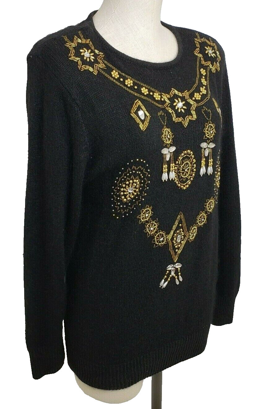 VINTAGE Le Chois Size M Long Sleeve Sweater Beaded Silk/Angora/Lambs Wool/Nylon
