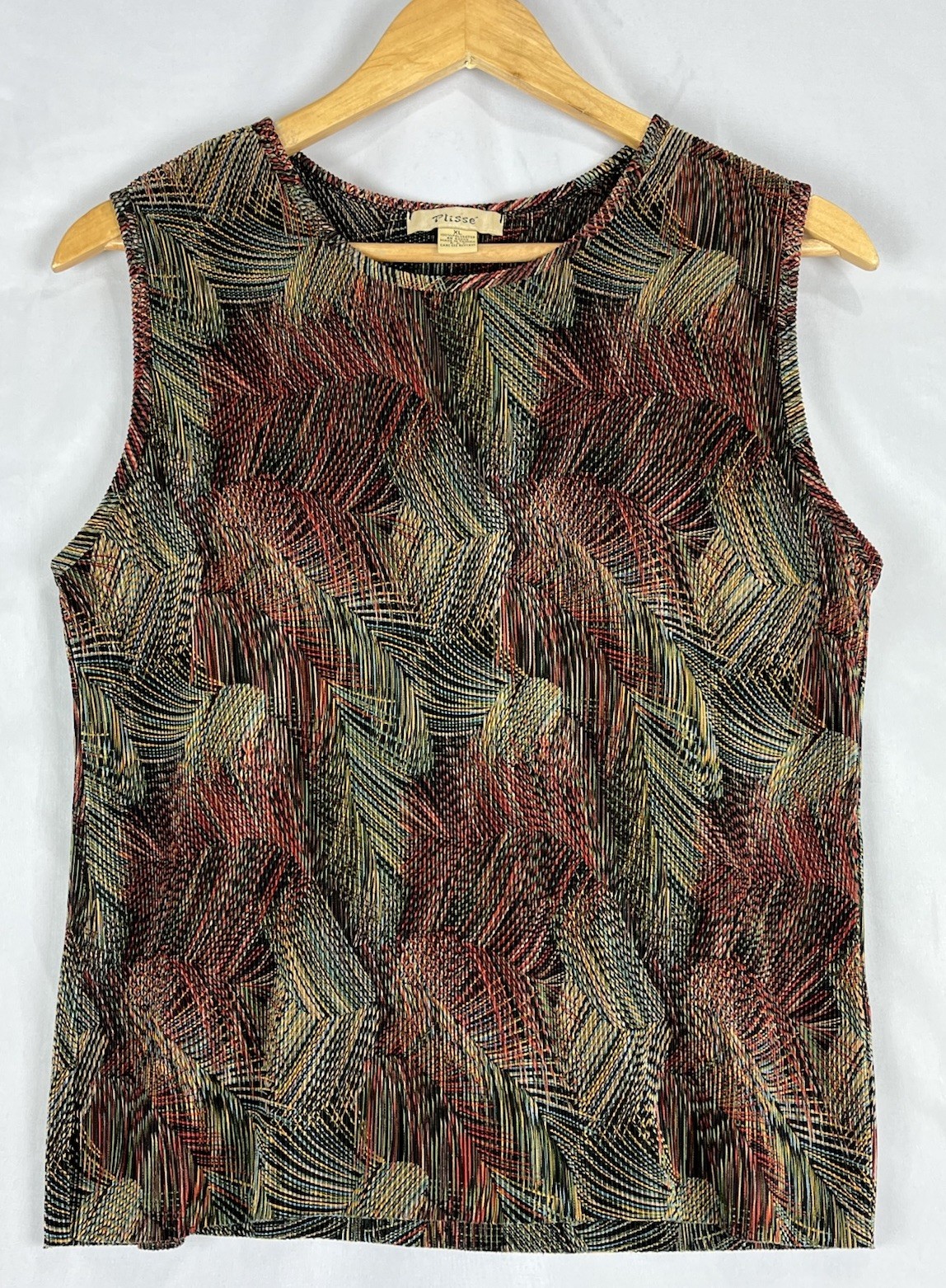 PLISSE’ Sleeveless Pleated Crinkle y2k 90s vintage Top Size XL Multi Color