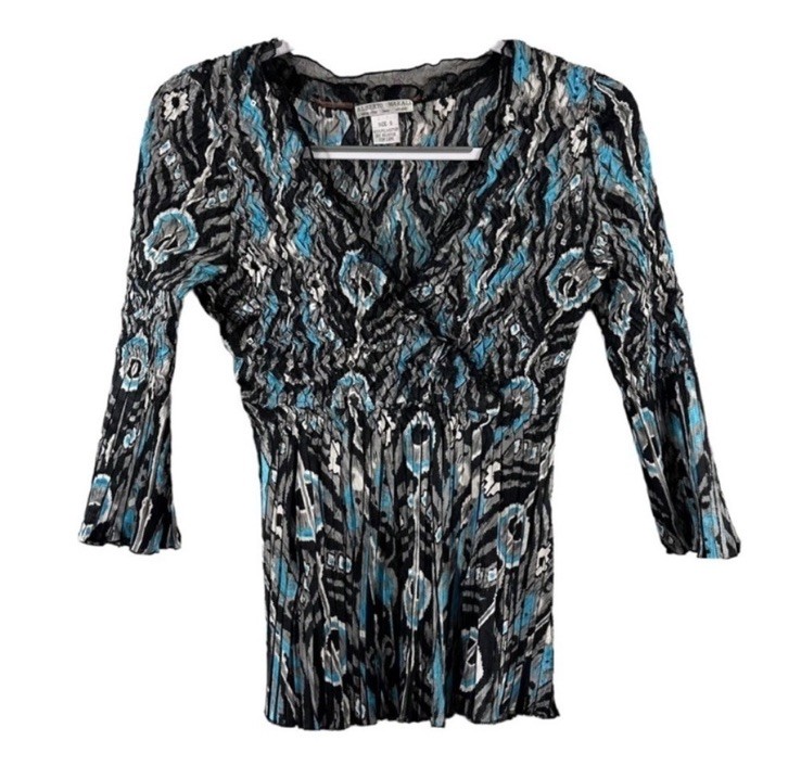 Alberto Makali Women’s Size S Crinkle Embellished V-Neck Blouse Top Colorful