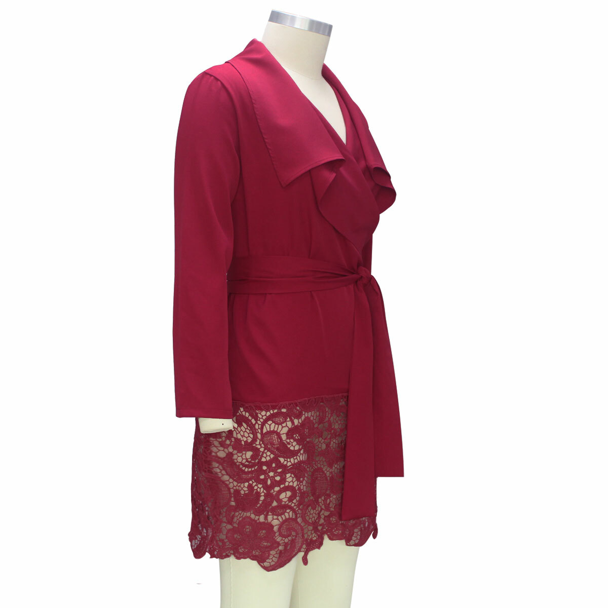 US Women’s Sexy Lace Stitching Loose Coat Belted Autumn Wind Coat Casual Tops