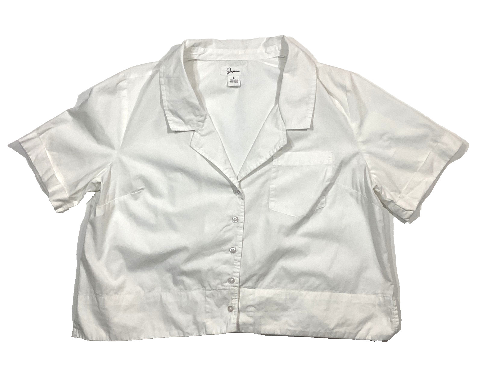 JAPNA Size L Women’s Cropped Short-sleeve 100% Cotton Button-down Top