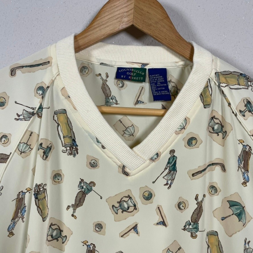 Country Club by Koret Golf Pullover Women XL Cream Kitschy AOP 90s Windbreaker