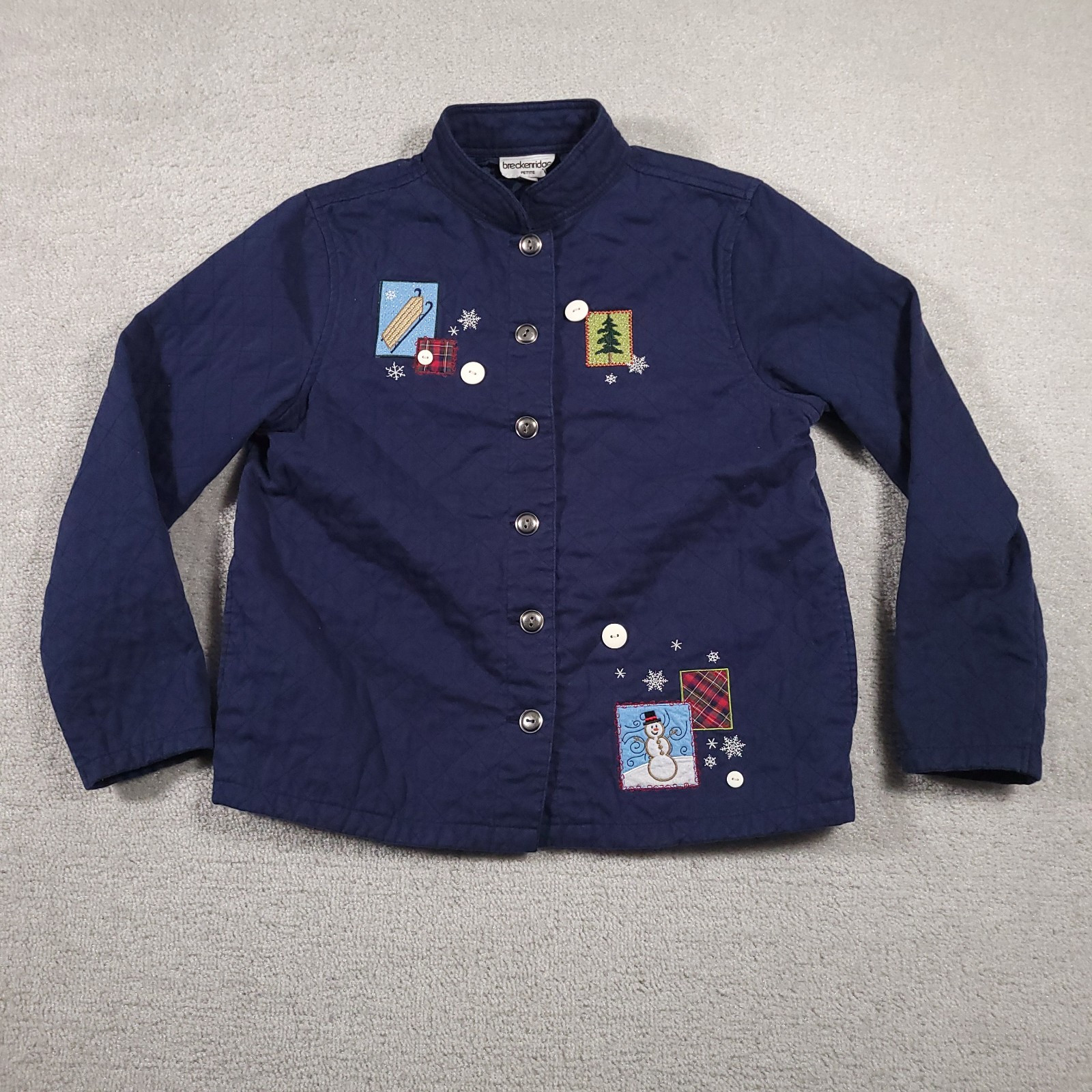 Breckenridge Shirt Button Up Quilted Women’s PM Petites Blue Embroidered Winter