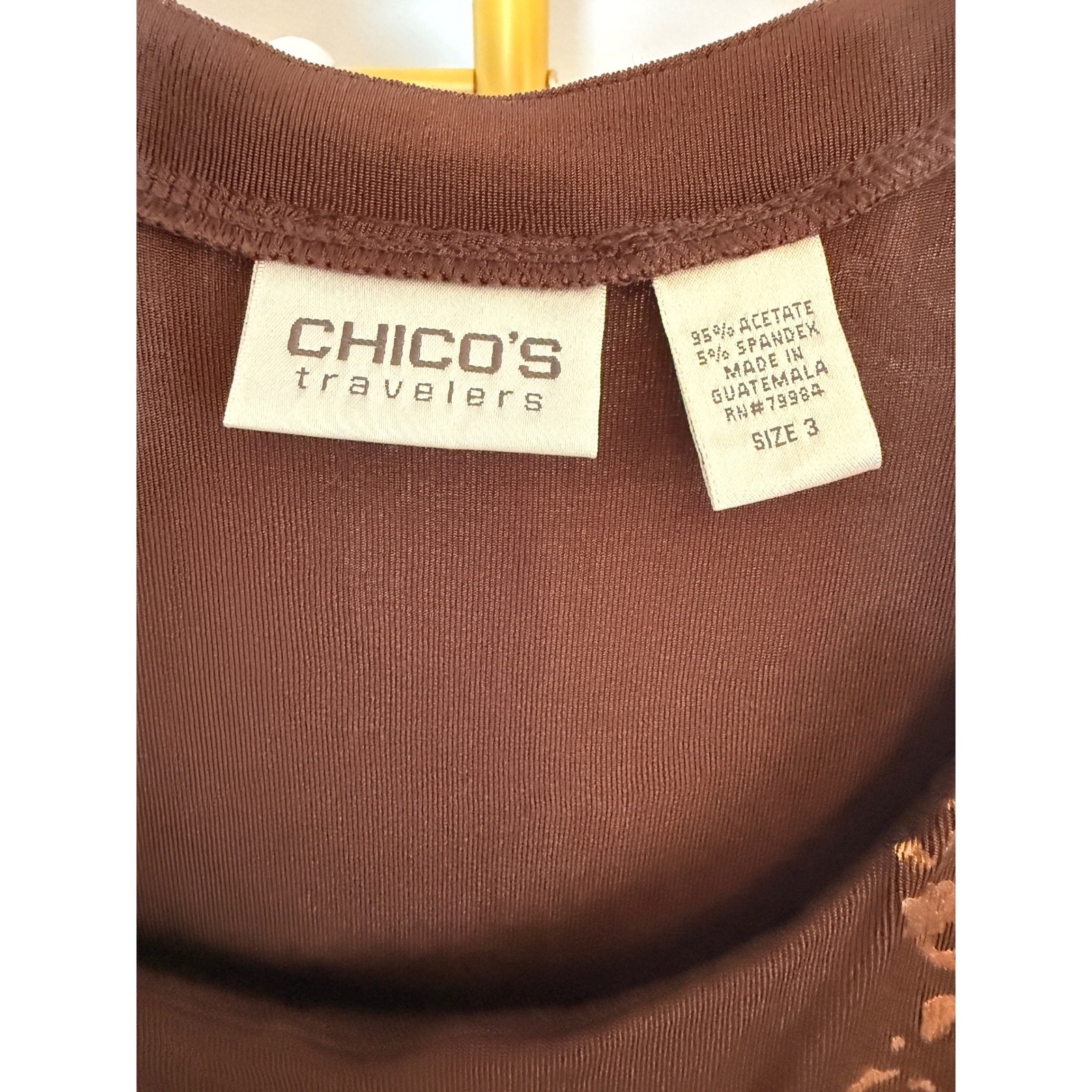Chico’s Travelers Top Women Size 3 Brown Gold Acetate Metallic Foil XL