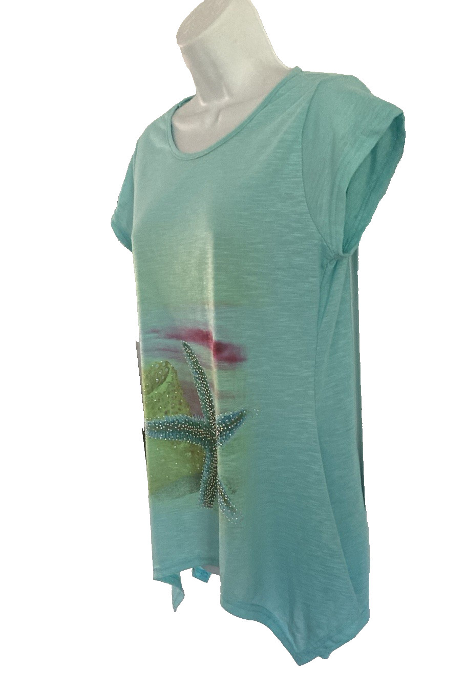 India Boutique Tunic Top One Size Multicolored Beaded Starfish Lagenlook Coastal