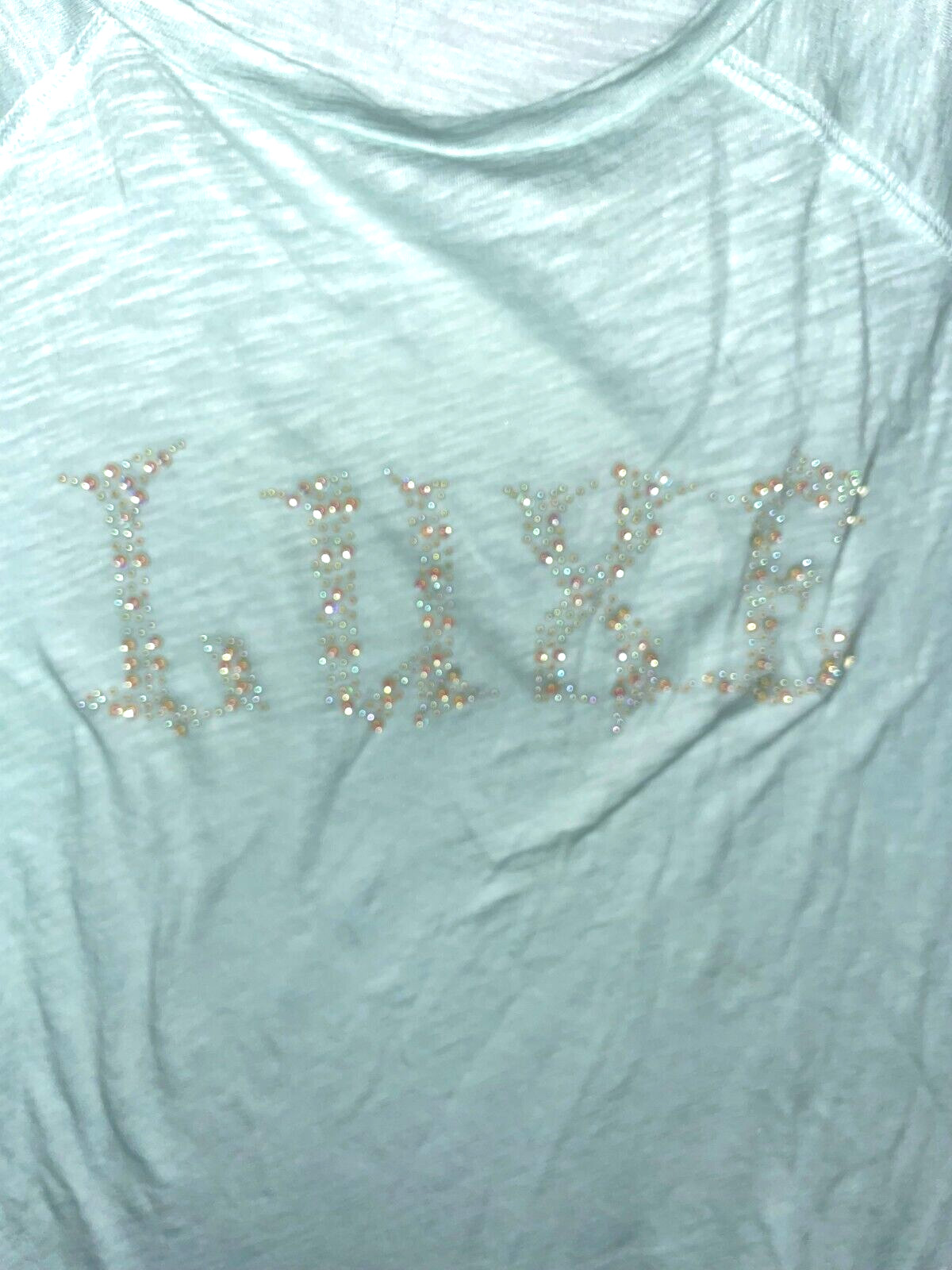 Juicy Couture Luxe Shirt Womens L Green Long Sleeve bling Rhinestone Logo