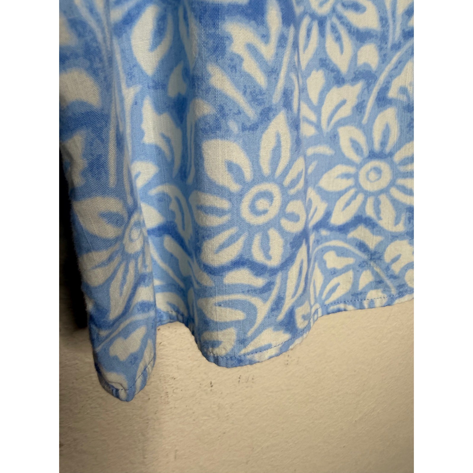 Johnnie-O Women Small Alana Woven Popover Blouse Blue Floral Long Sleeve Top S