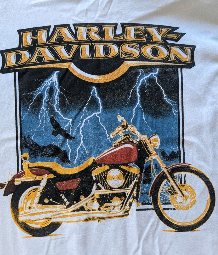 Harley Davidson Men’s T-Shirt 2XL White Lightning Motorcycle Graphic 96535-24VM