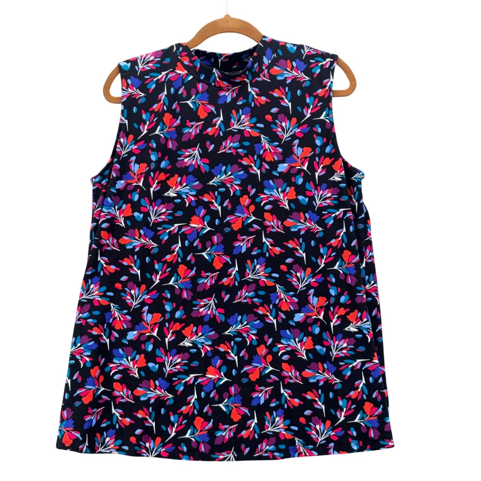 Woman Within Woman Mock Neck Shirt Size L Floral Tunic Top Bloomcore Flowers