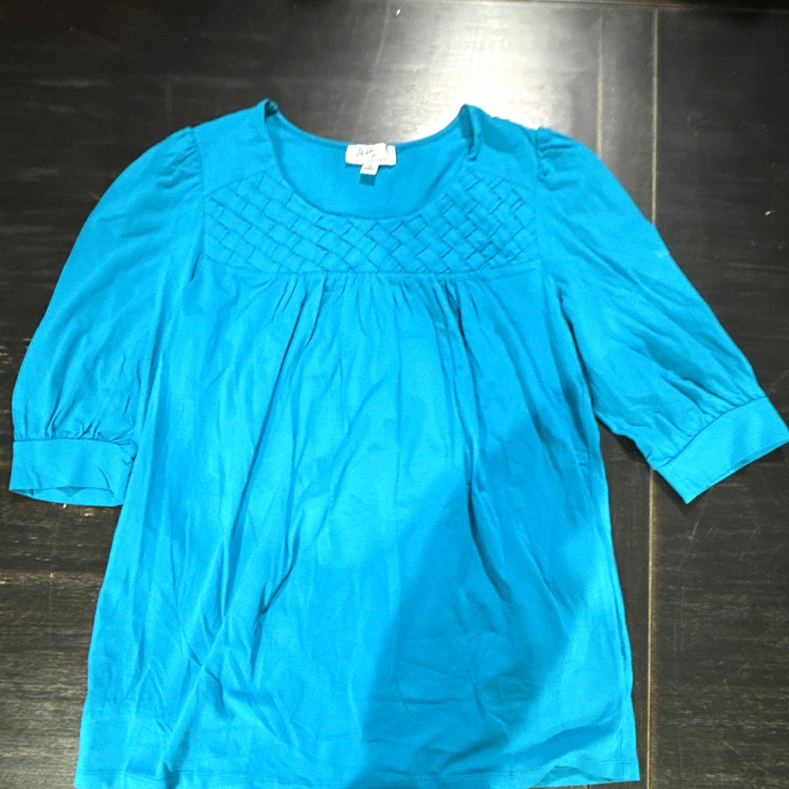 Lifestyle Legacy Women’s M Blue Solid Round Neck Smocked 3/4 Sleeve Blouse