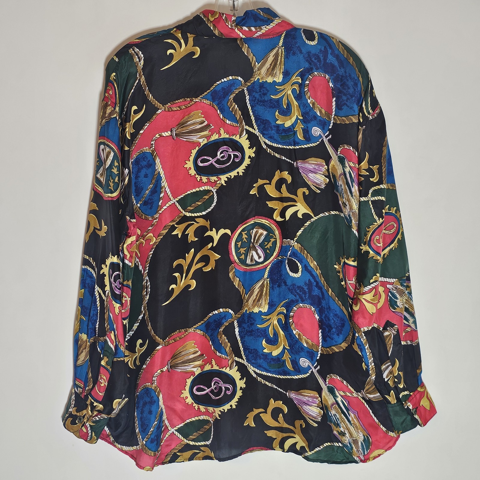 Vintage Basic Editions Top Womens Medium Multi Silk Button Up Music Baroque Fun