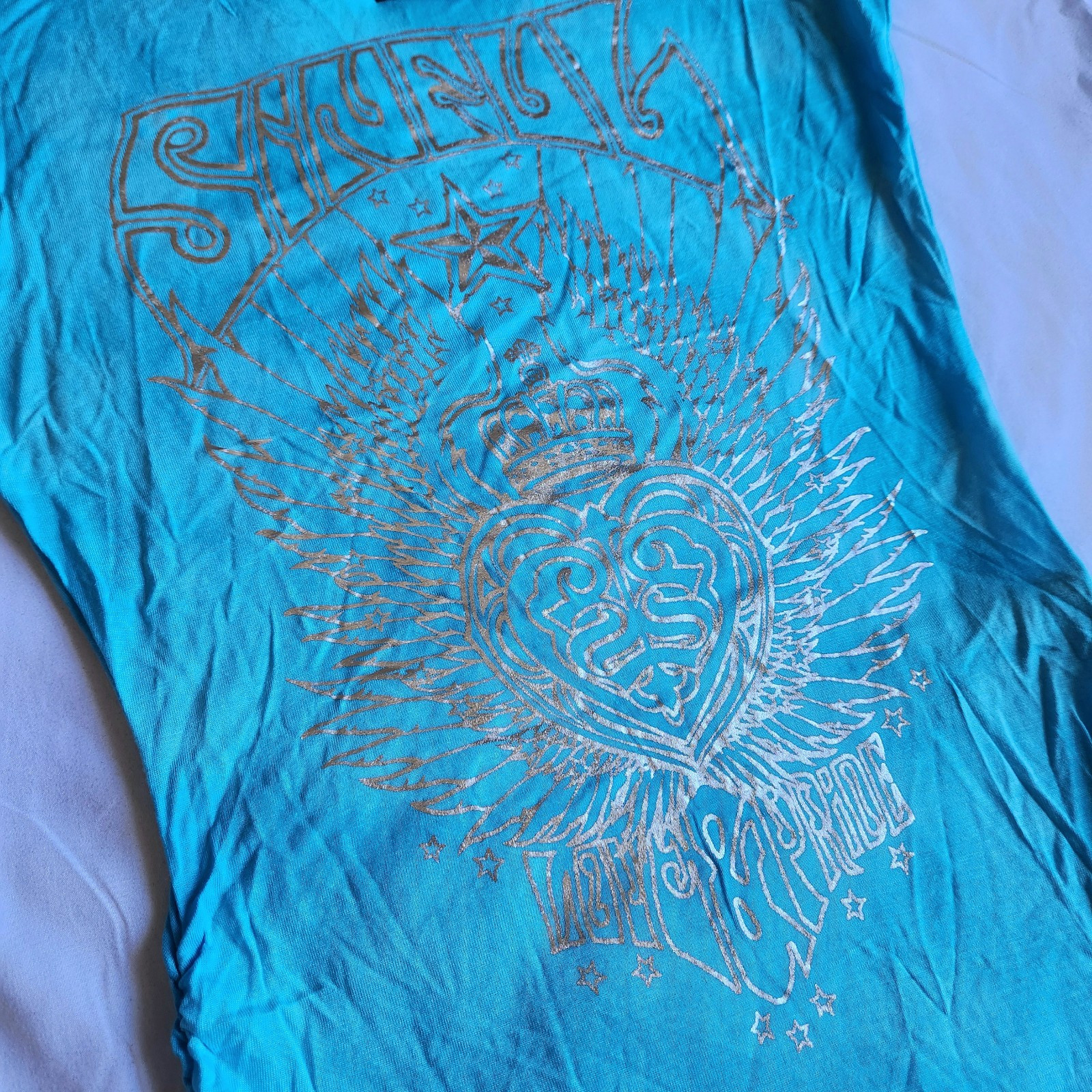 Sinful By Affliction First Love Women’s S Blue Biker Y2K Cyber Grunge Top Shirt