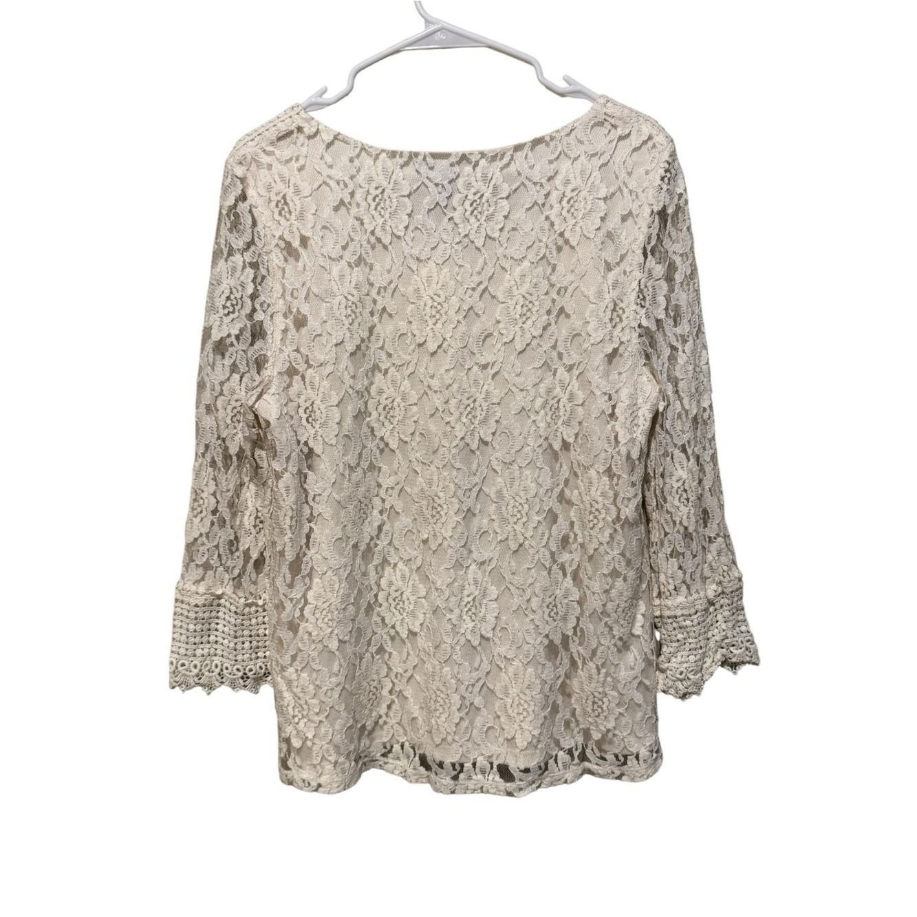 Style & Co. Cream Lace Crochet-Trim Blouse