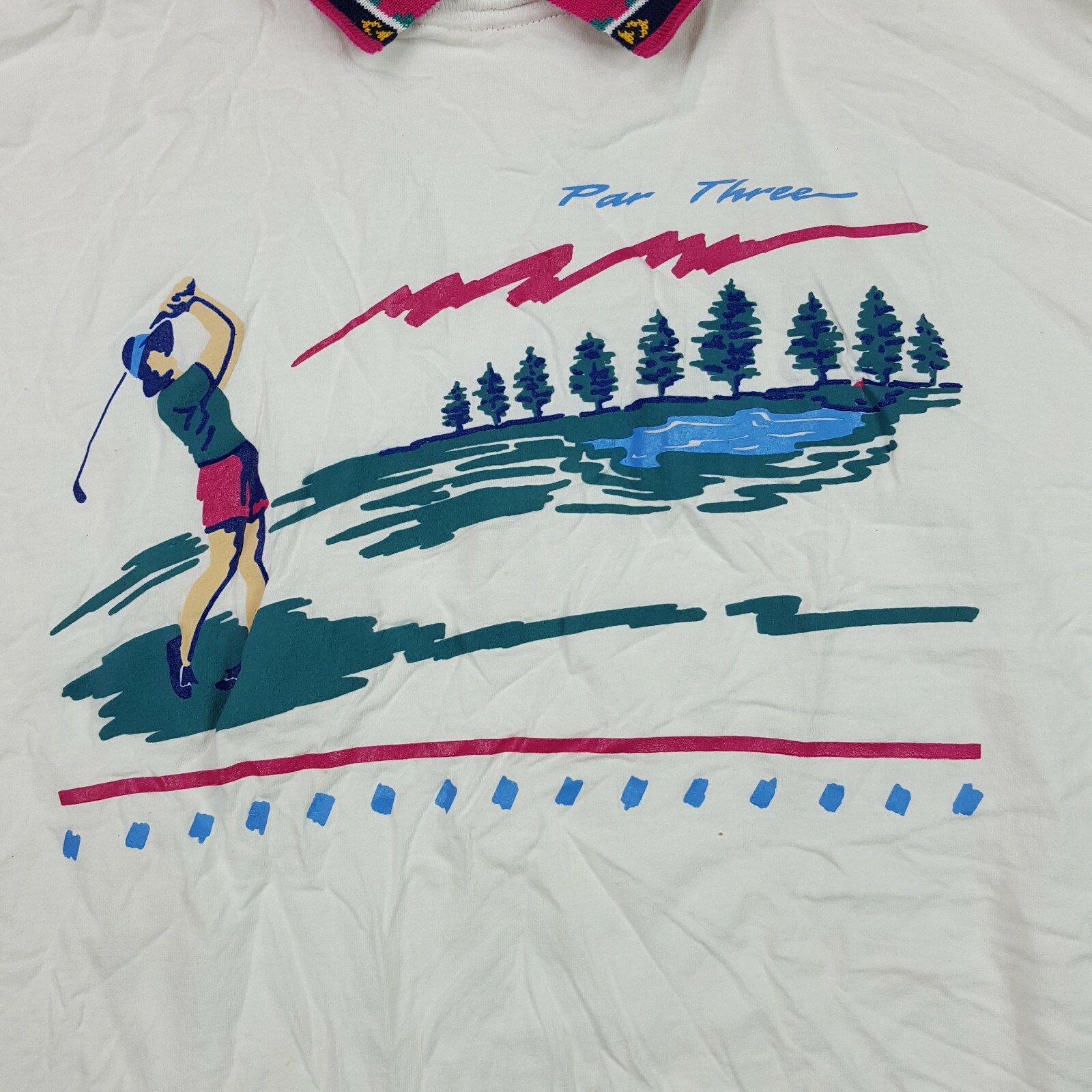 VTG 80s Blooming & Co Golf Women’s 2XL Retro Collared White T Shirt Top Sports