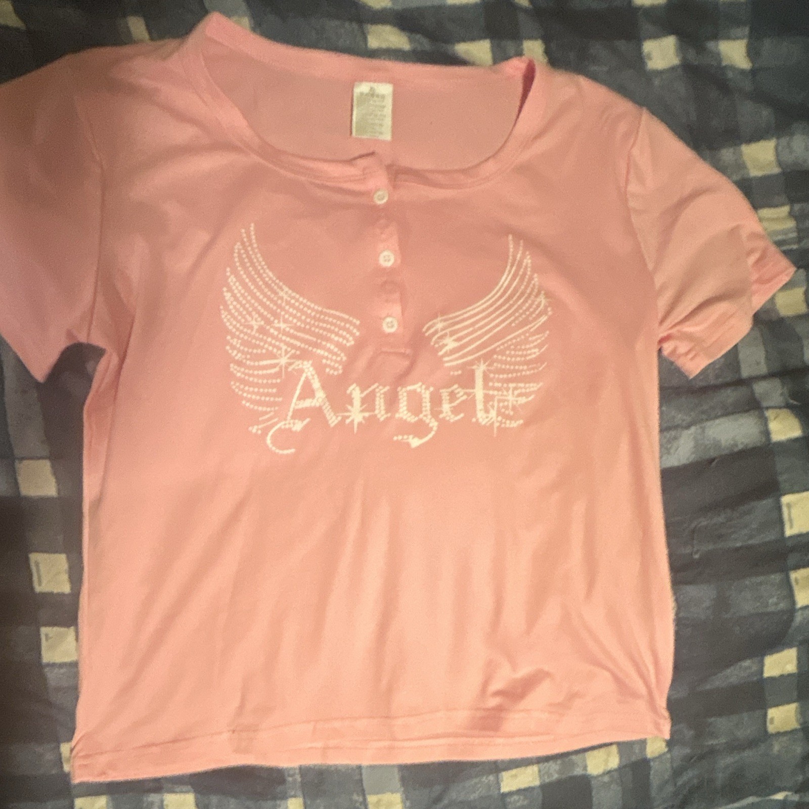 Maternity Women’s L /XL Pink Angel Graphic Print Crew Neck Short Sleeve T-Shirt
