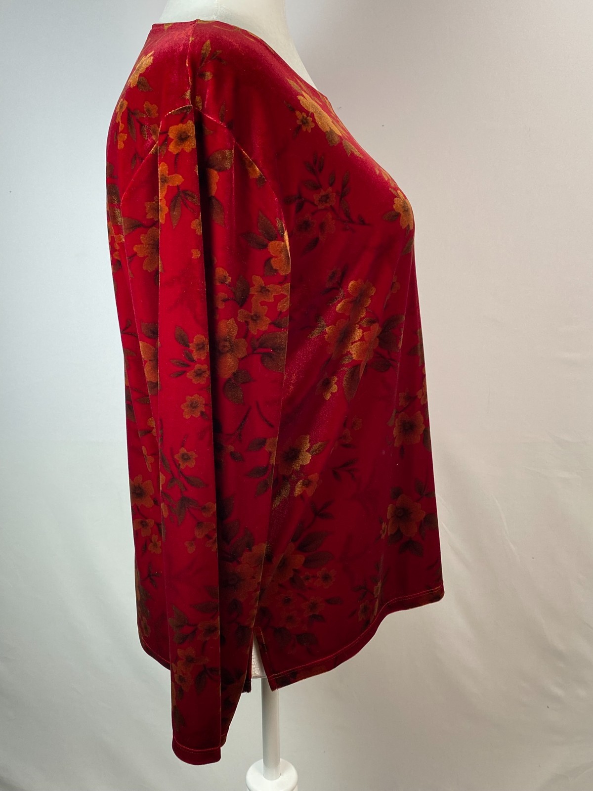Red Black Velvet Burnout Women’s Top Y2K Floral Print Boho Sz 1X Judith Hart