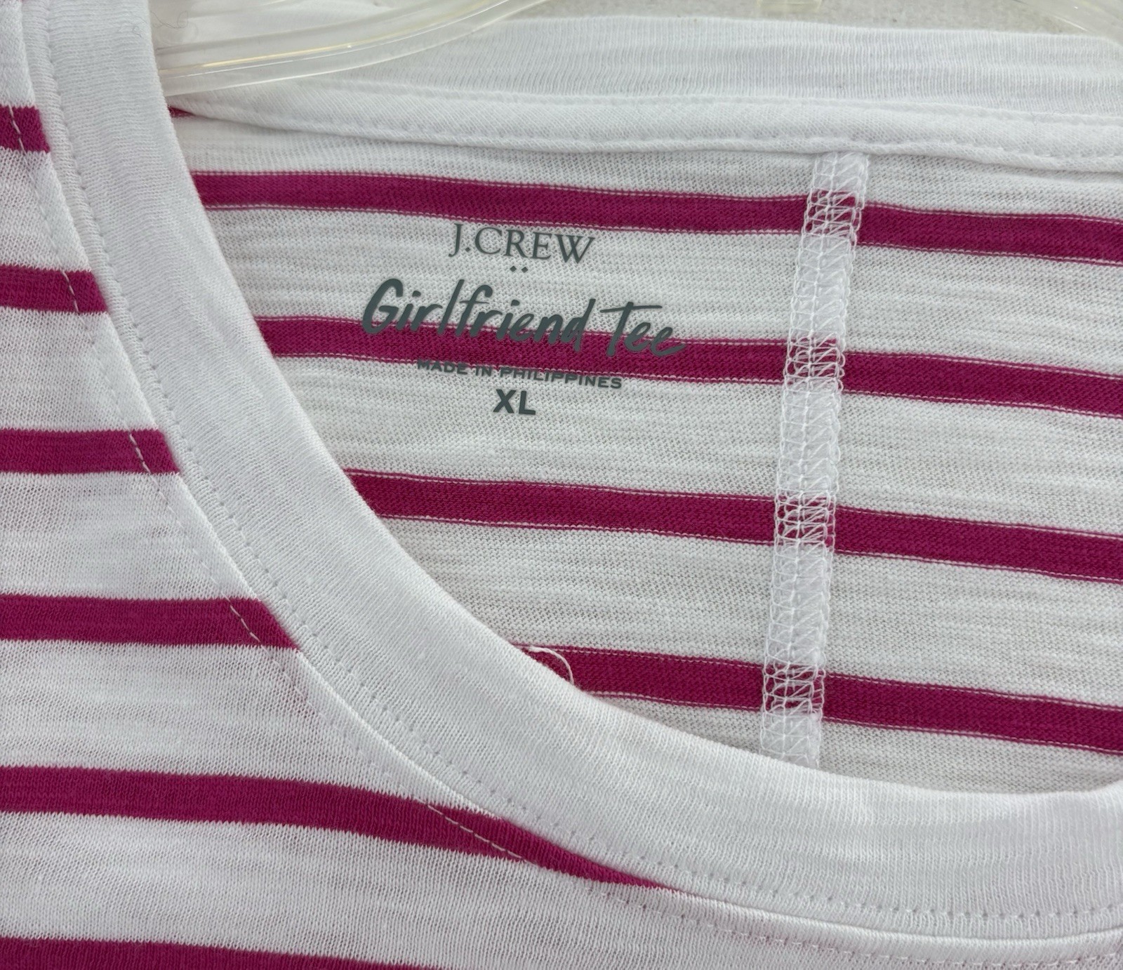 J Crew Girlfriend Tee Shirt Pink And White Stripes. Size XL. Excellent Condition