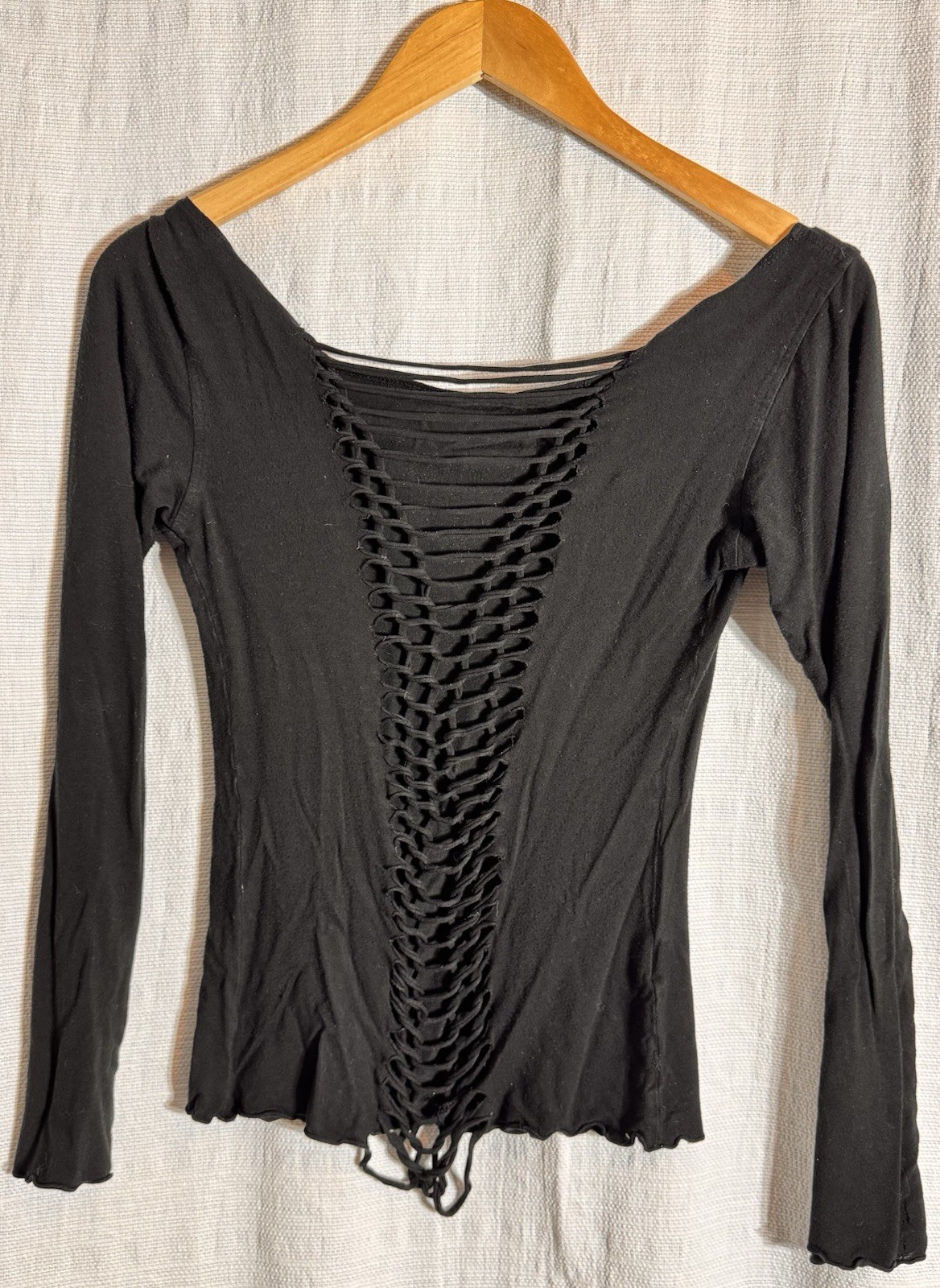 Buddhaful Y2K Graphic Shredded Back Long Sleeve Woman’s L Goth Burning Man Boho