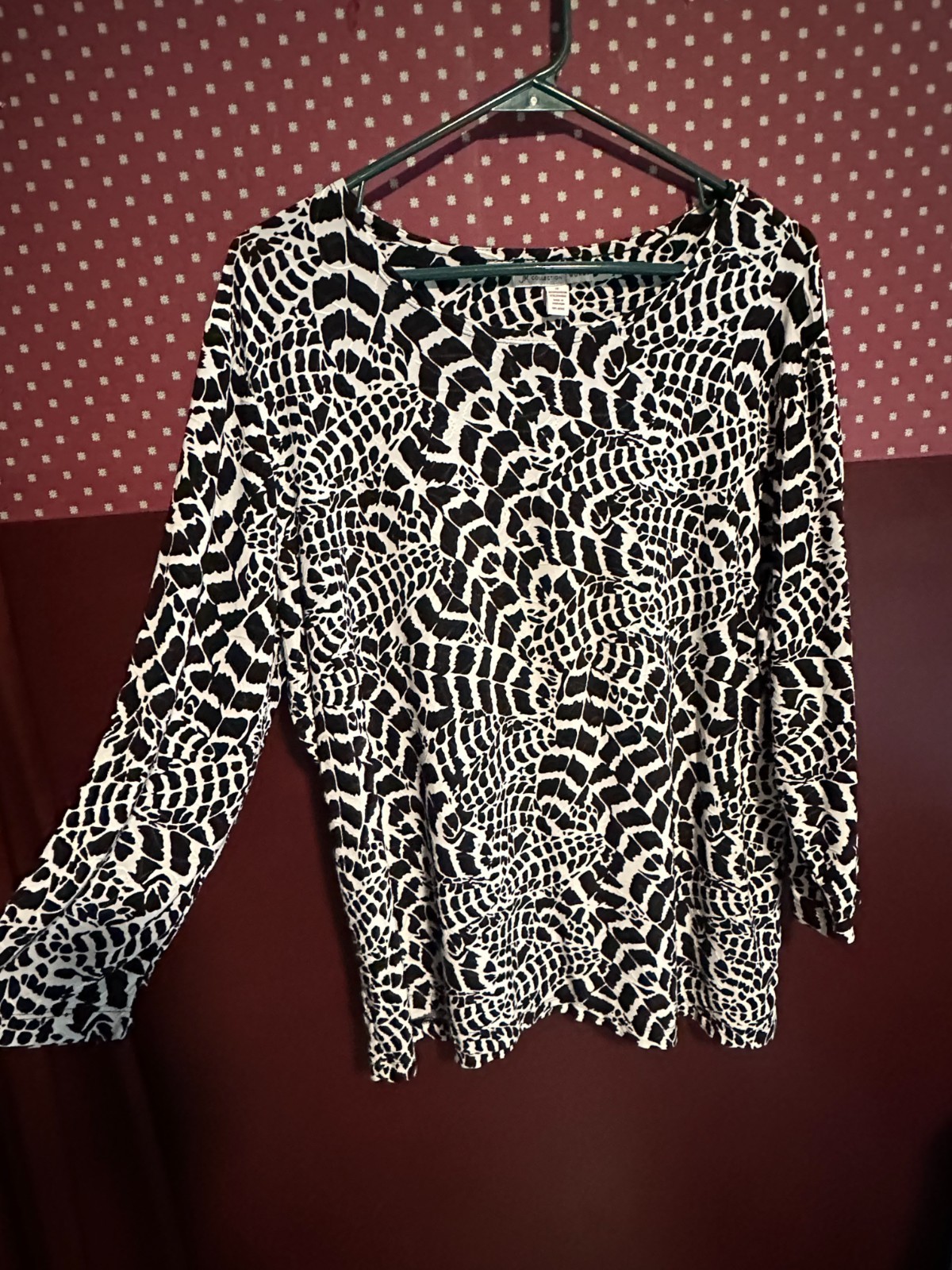 JM Collection Size 1X Tunic Top Blouse Black/White Textured Jersey Knit