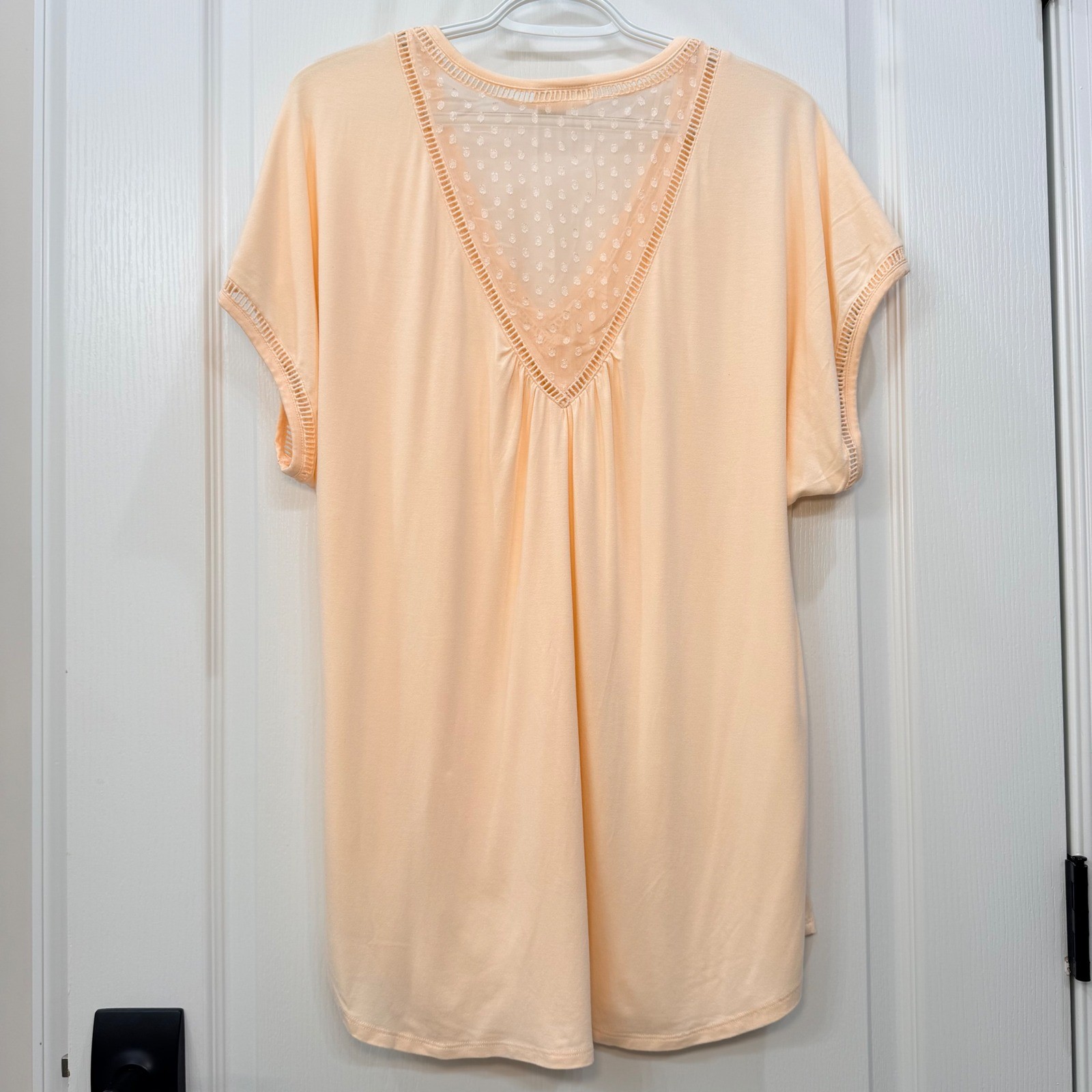 Anthropologie Meadow Rue Peach Swiss Dot V-Back Top Romantic Boho Feminine Sz XL