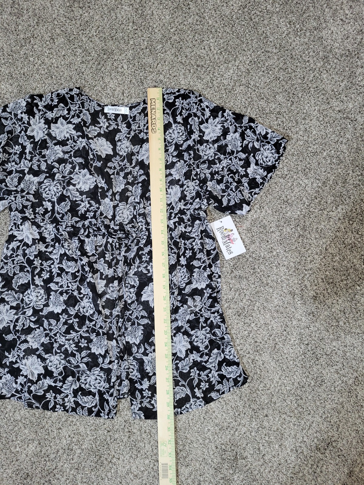 RoomMates Womens Large Boho Floral Kimono Open Tie Front Top Semi Sheer Festival