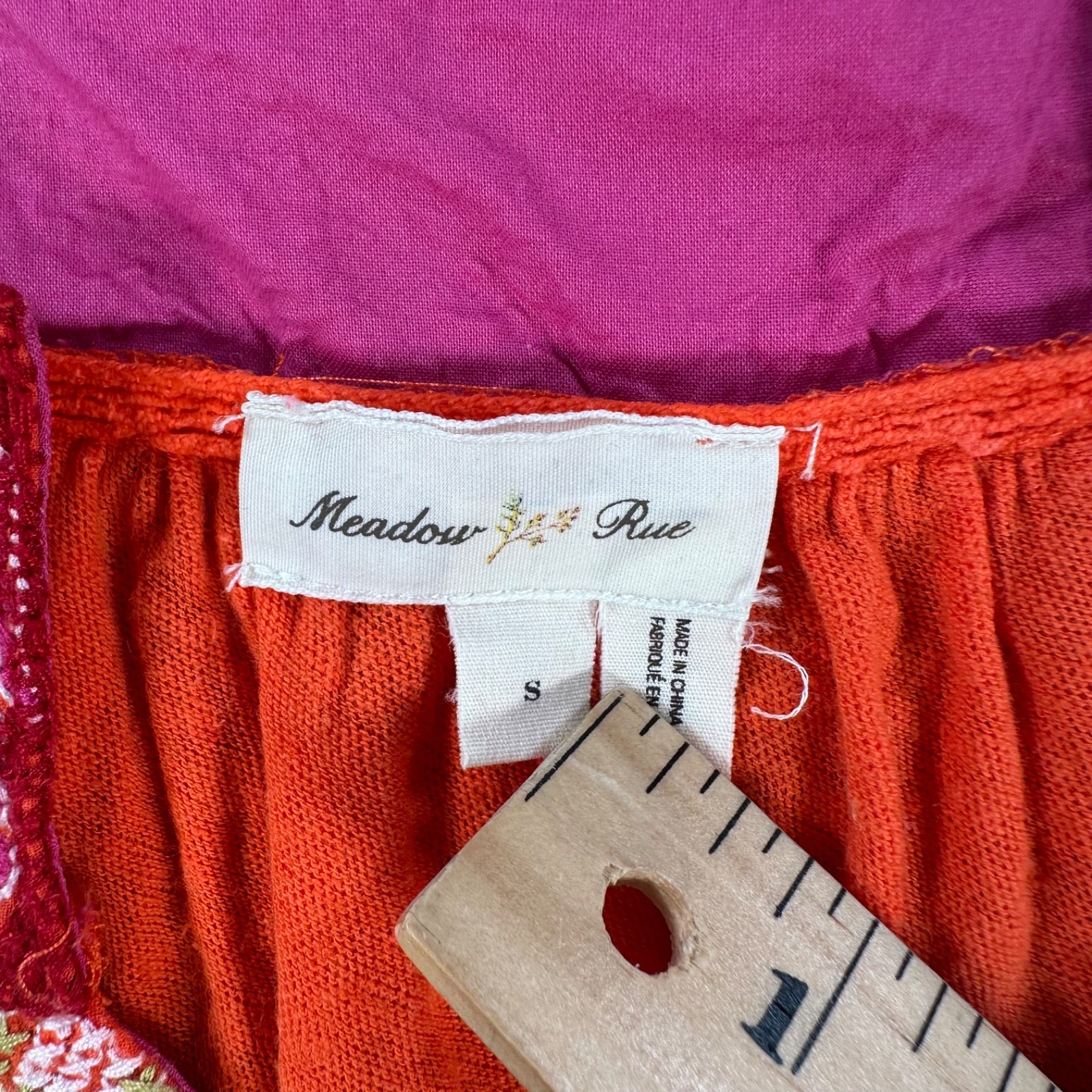 Meadow Rue Anthropologie Embroidered Collar Tunic Top Women’s Small Orange Pink