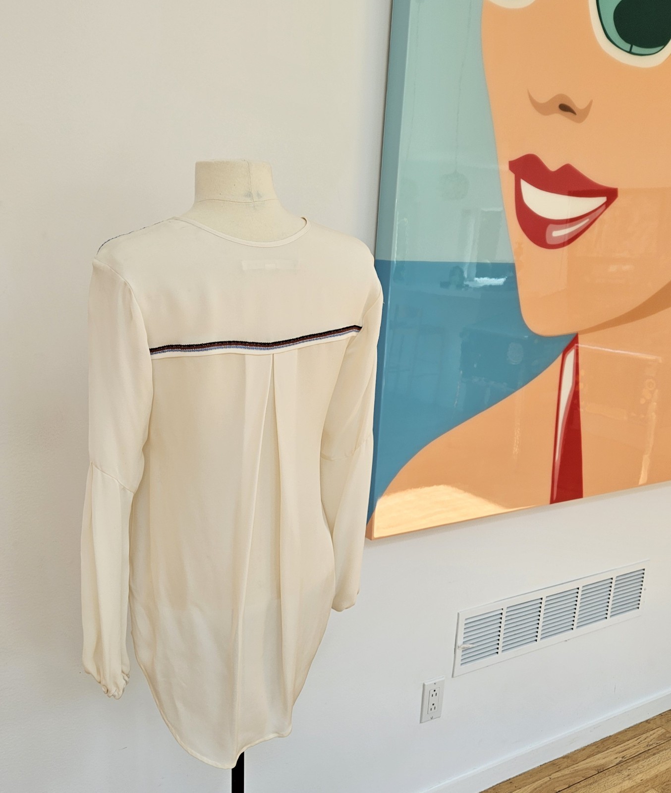Veronica Beard Dream Long Sleeve Embroidered Silk Blouse Cream White Excellent 6