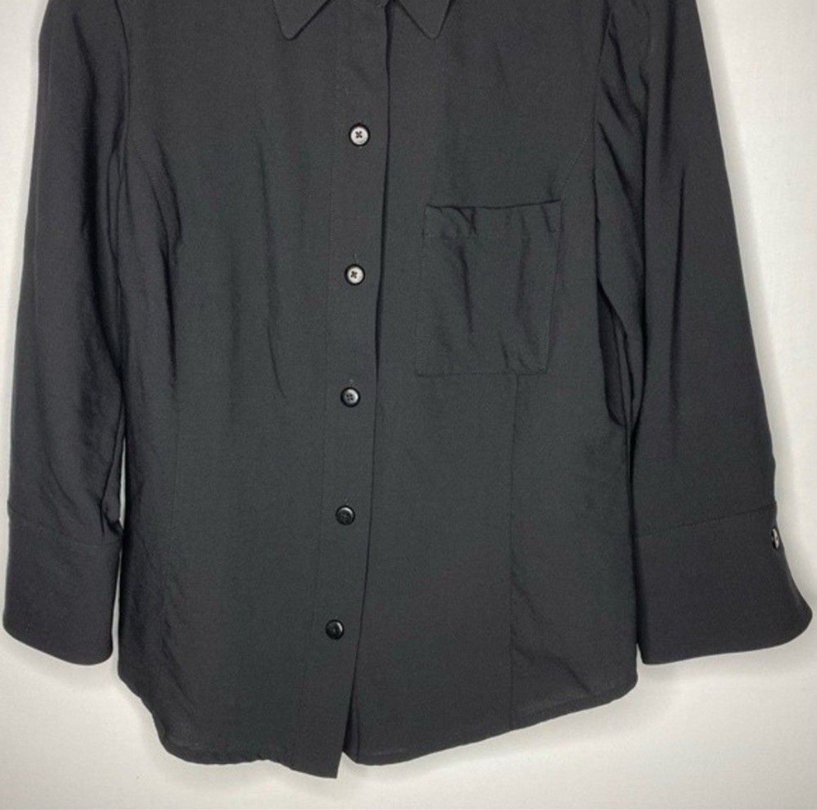 Linda Allard X Ellen Tracy Shirt Womens 4 Black 100% Wool Button Down 3/4 Sleeve