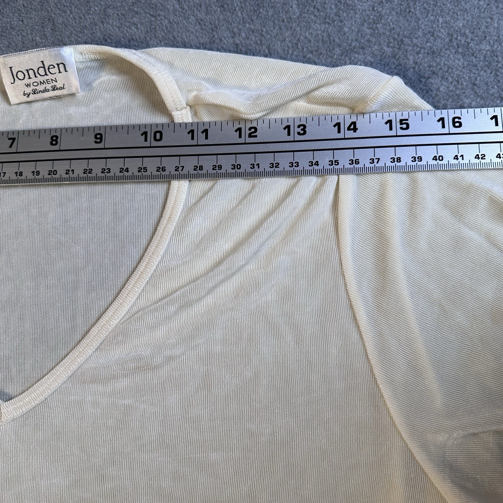 Vtg 90s Sheer Stretch Top Ivory V-Neck Jonden by Linda Leal Made in USA 1X Y2K