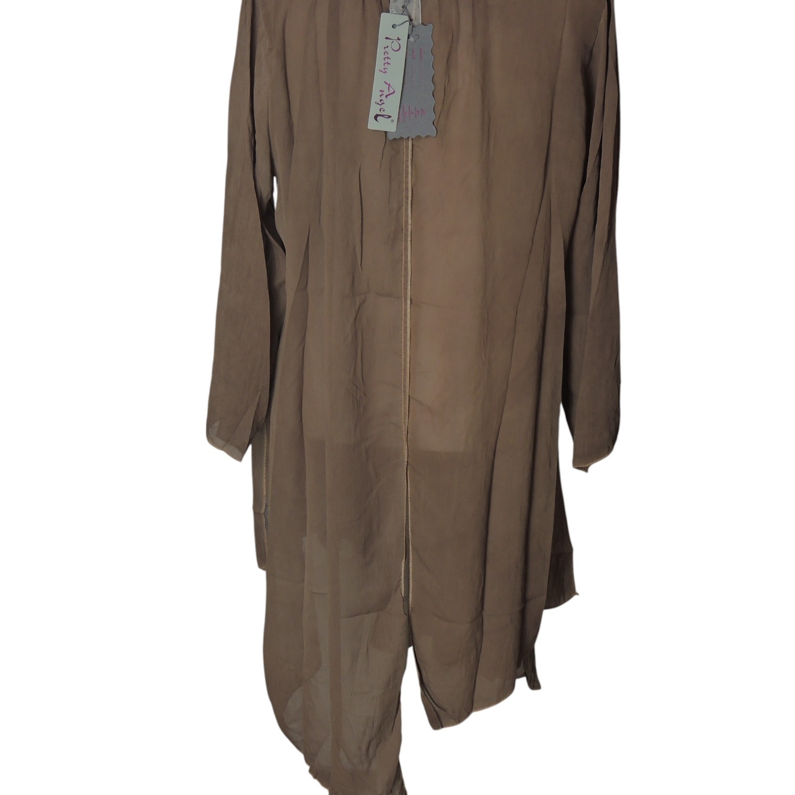 Pretty Angel Whimsical Fairy BOHO Sheer Split Embroidered Brown Blouse Medium