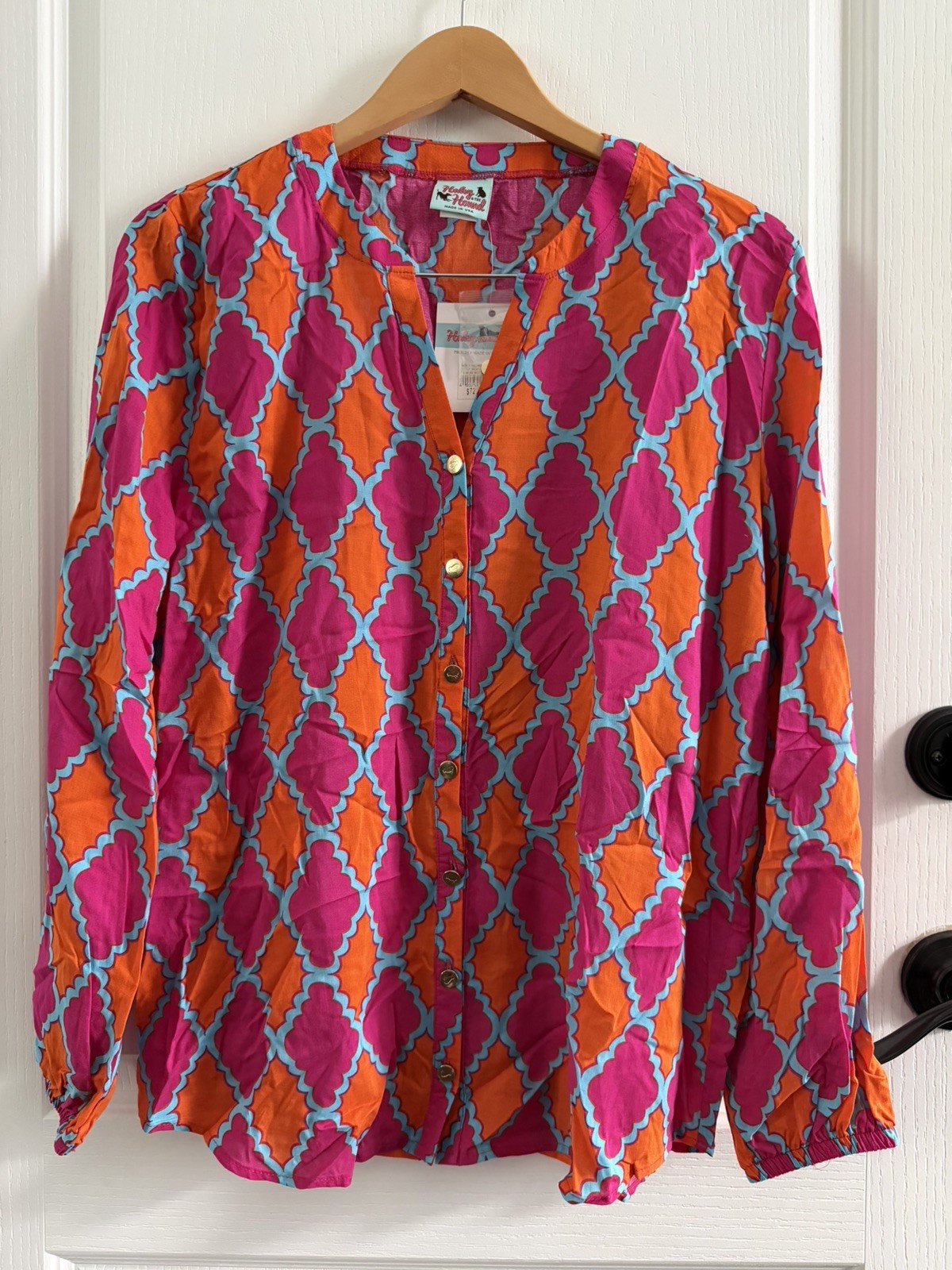 Haley and the Hound Diamond Women’s Orange & Pink Argyle Long Sleeve Size M NWT