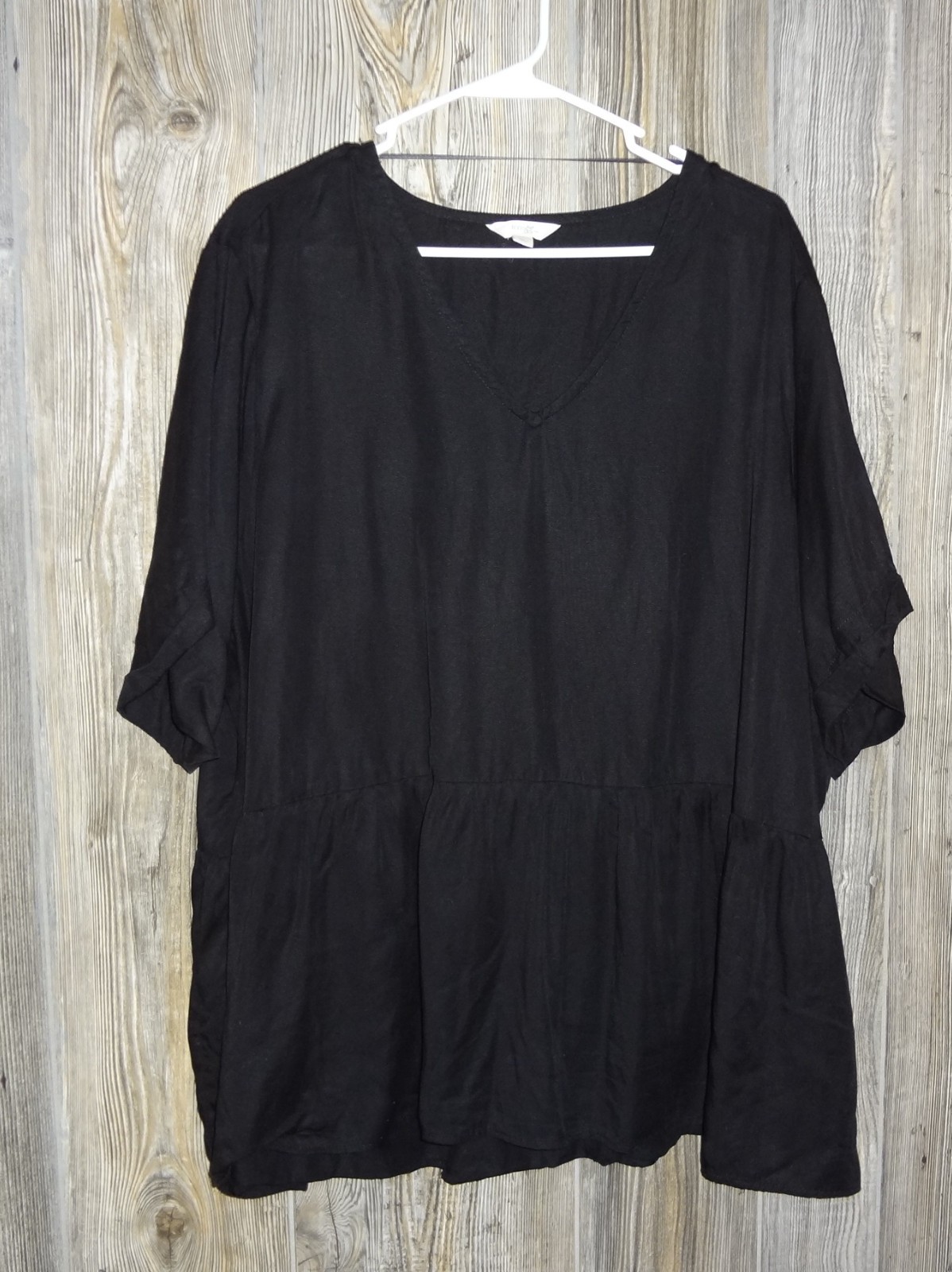 Terra & Sky Black V-Neck Top Lyocell Blouse Womens sz 4x 28w-30w Boho Witch