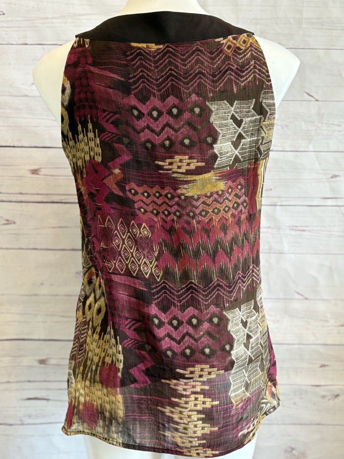 ZAC & RACHEL Aztec Tunic Top Size Small Bohemian Beaded Neckline Lined Brown