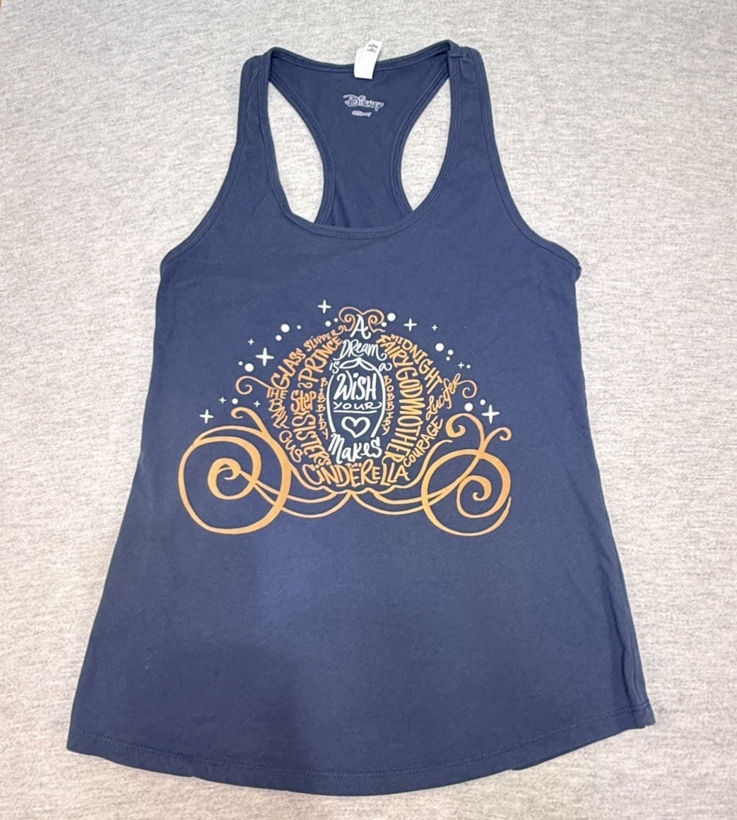 Disney Princess Cinderella Pumpkin Carriage Racerback Tank Top, Blue Indigo. LG
