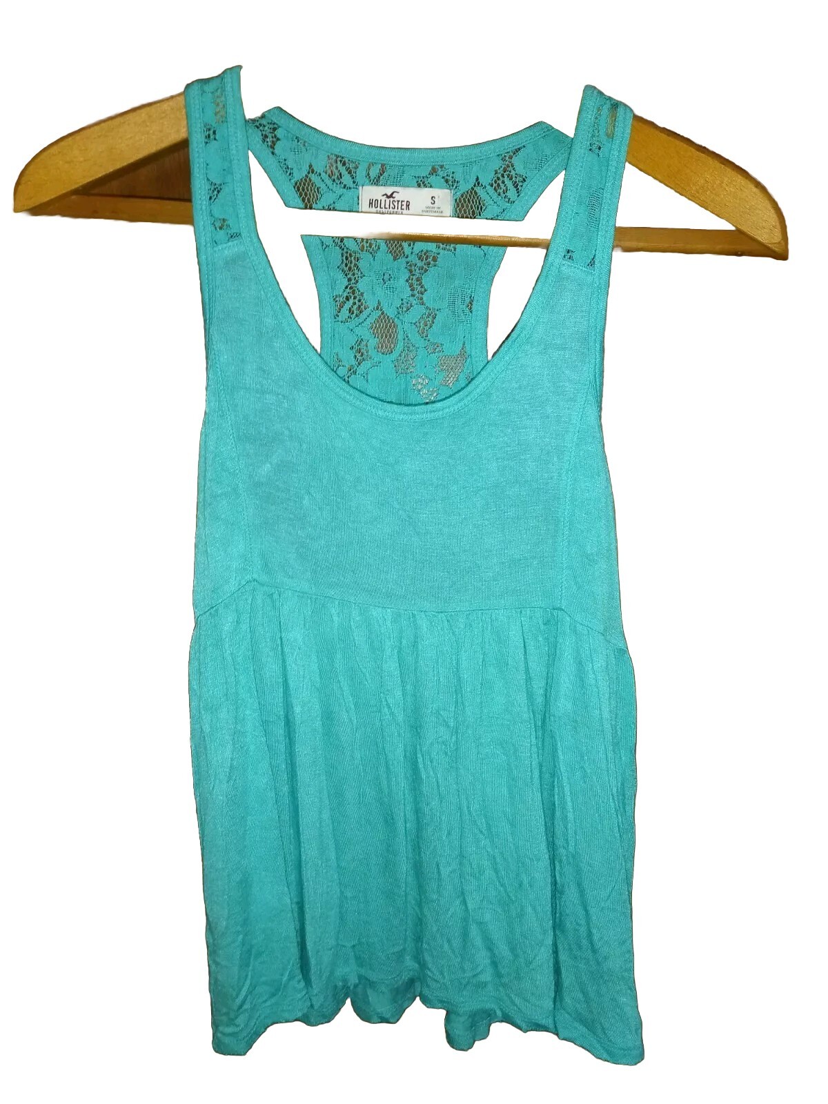 Hollister Teal Aqua Marine Blue Lace Back Tank Top Vest I Womens Size S Small