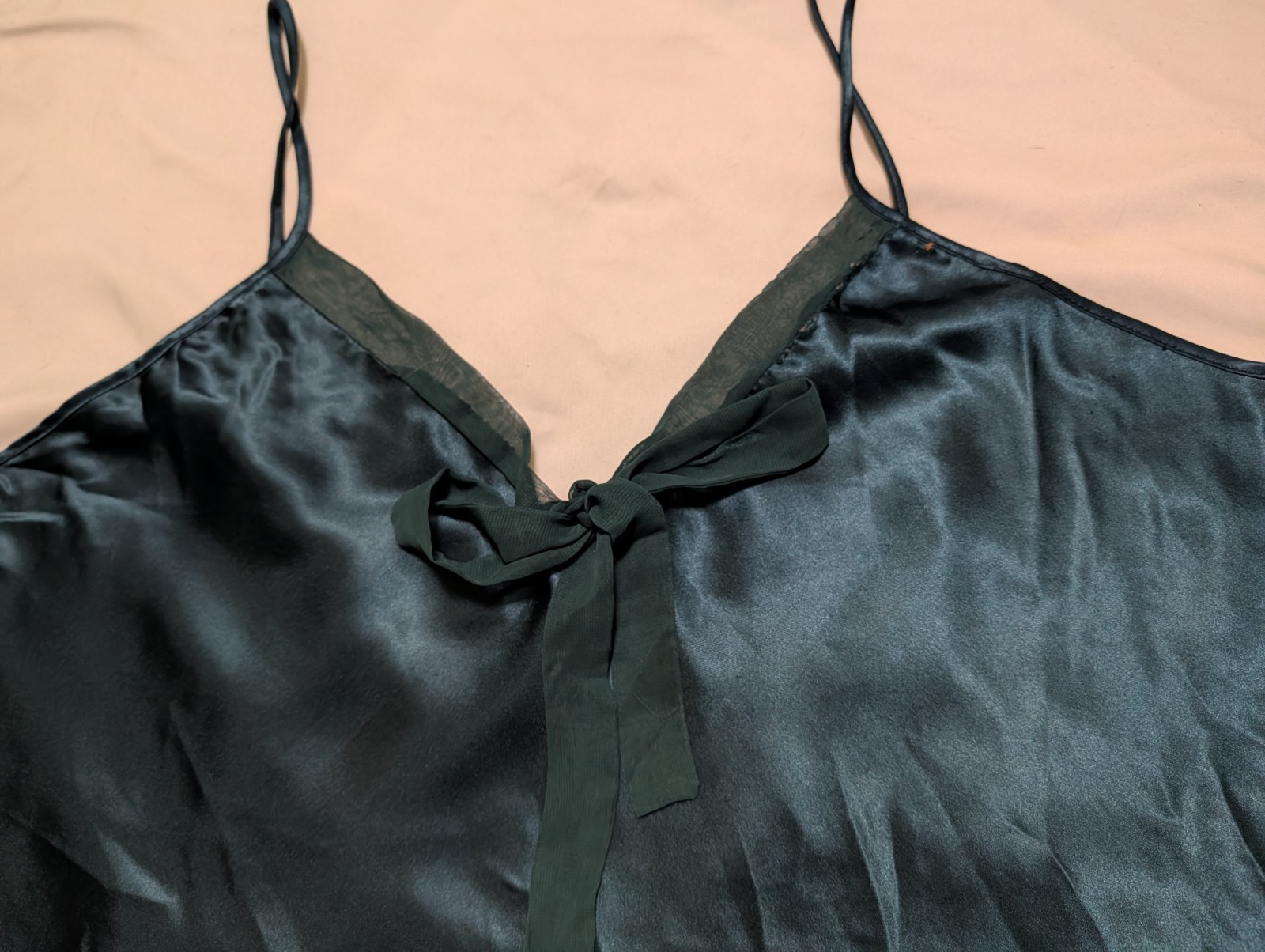 Green Cami Nightie Spaghetti Strap VNeck Low Back Baby Doll Tag Removed Chest 44
